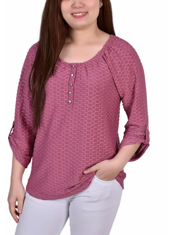 Petites Womens Honeycomb Daytime Blouse