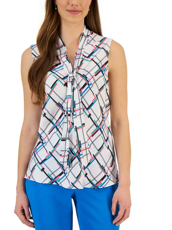 Petites Womens Printed Blouse