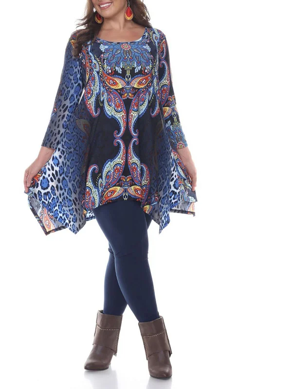 Plus Marlene Womens Drapey Printed Tunic Top