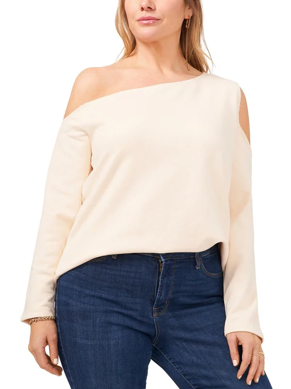 Plus Womens Asymmetric Cotton Cold Shoulder