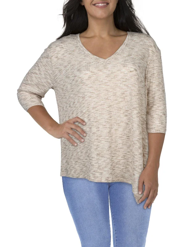 Plus Womens Asymmetric Heathered Pullover Top