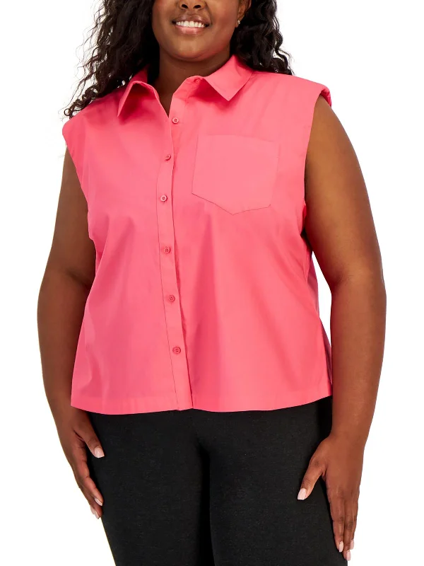 Plus Womens Cotton Button-Down Top