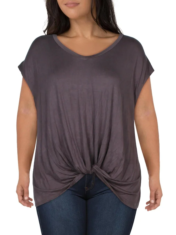 Plus Womens Knot-Front Cap Sleeve T-Shirt