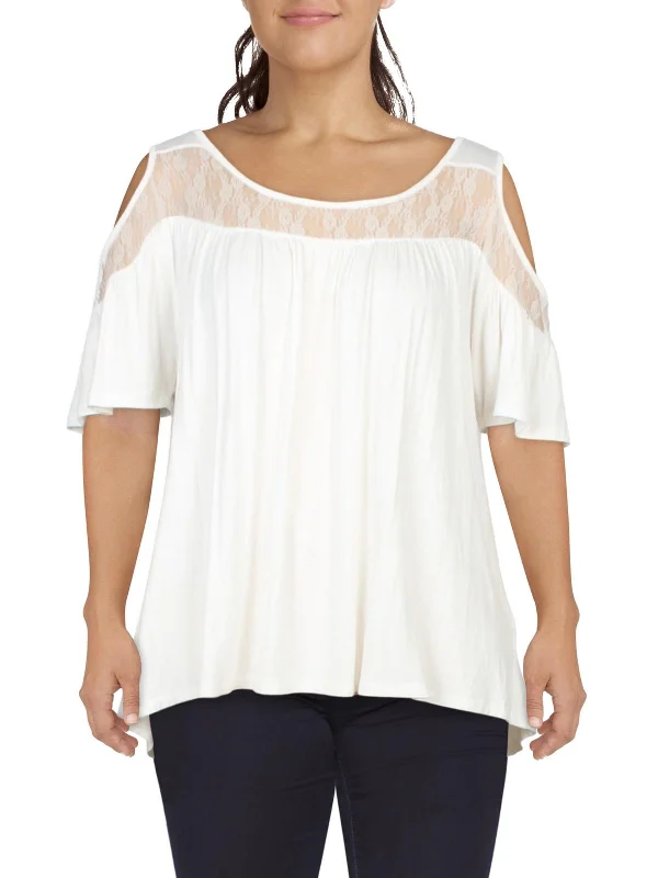 Plus Womens Lace Trim Viscose Pullover Top