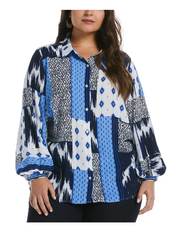 Plus Womens Printed Viscose Button-Down Top