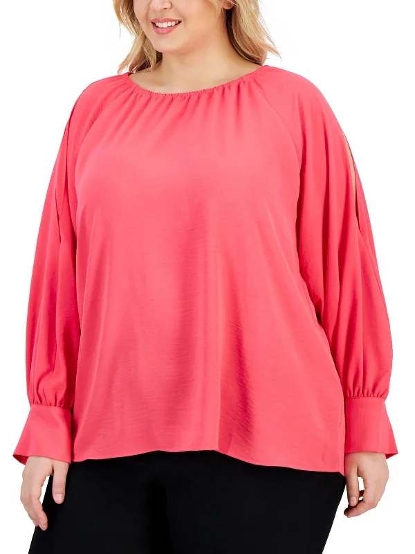 Plus Womens Textured Polyester Blouse