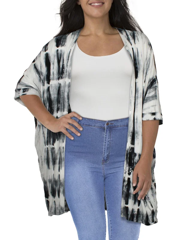 Plus Womens Tie-Dye Open Front Kimono