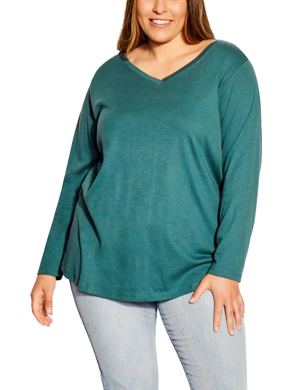 Plus Womens V-Neck Casual Blouse