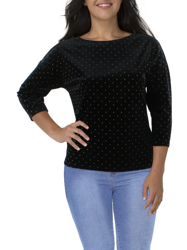 Plus Womens Velvet Dotted Blouse