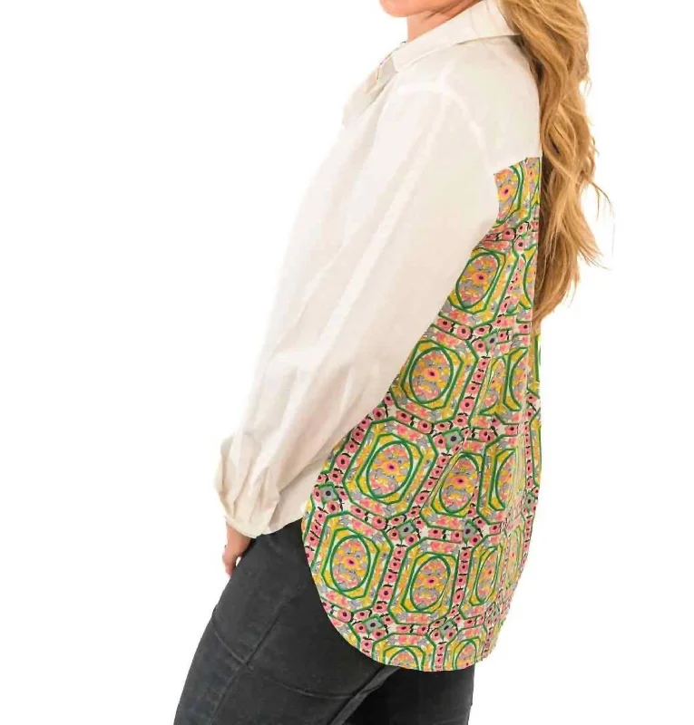 Print Back Blouse In White/green