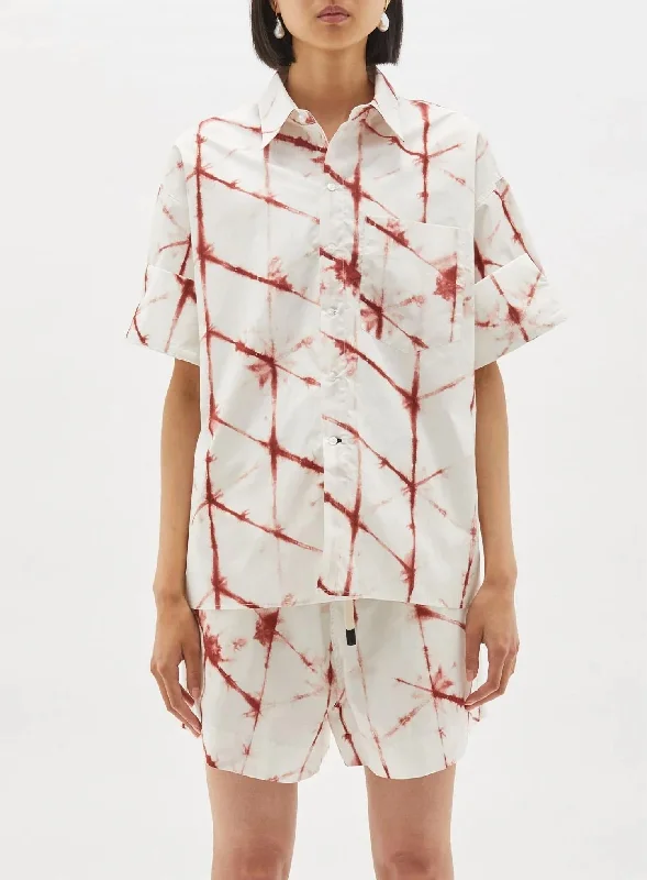 Printed Boxy Short Sleeve Shirt In Redwood-Print