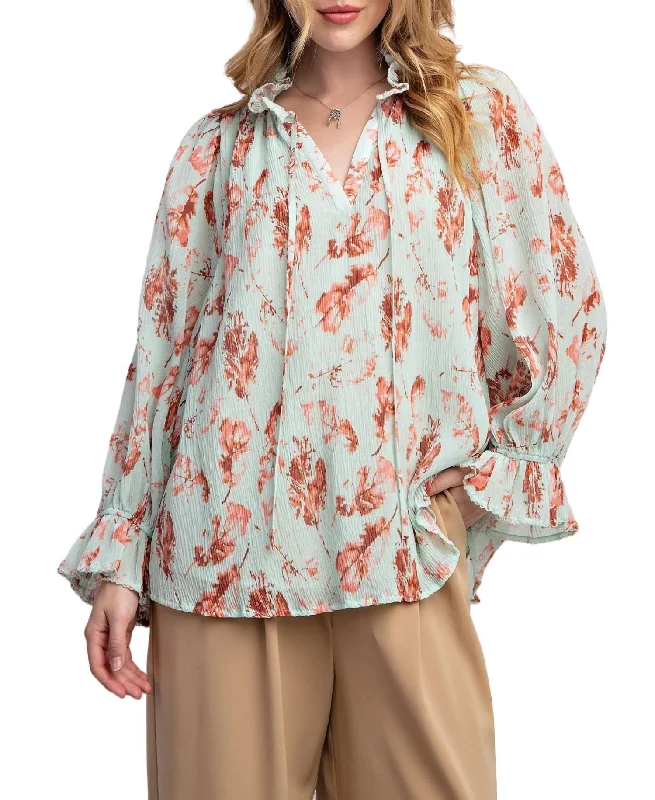 Printed Chiffon Blouse In Mint