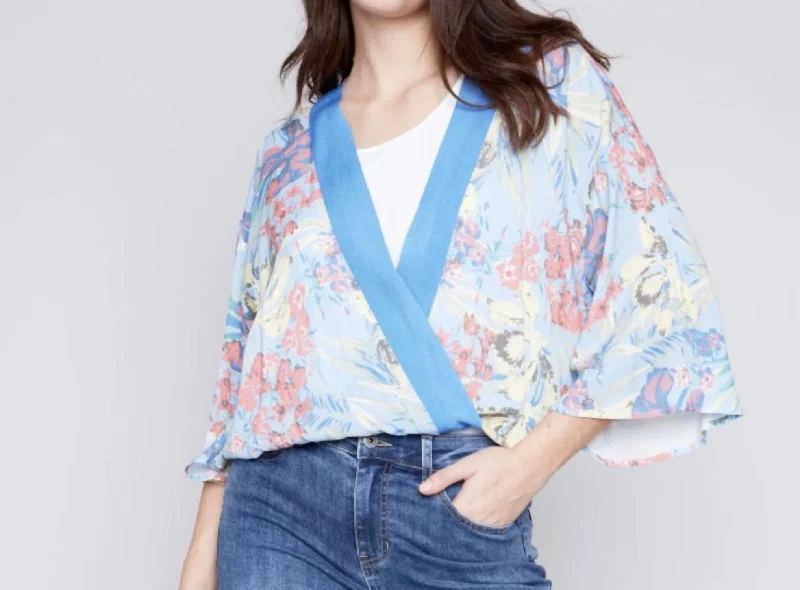 Printed Overlap Blouse In Lilypad