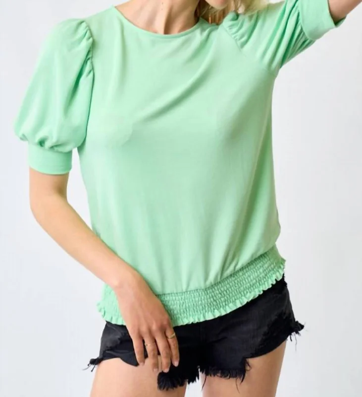 Puff Sleeve Smocked Bottom In Green