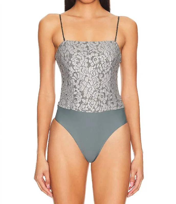 Reina Metallic Bodysuit In Silver