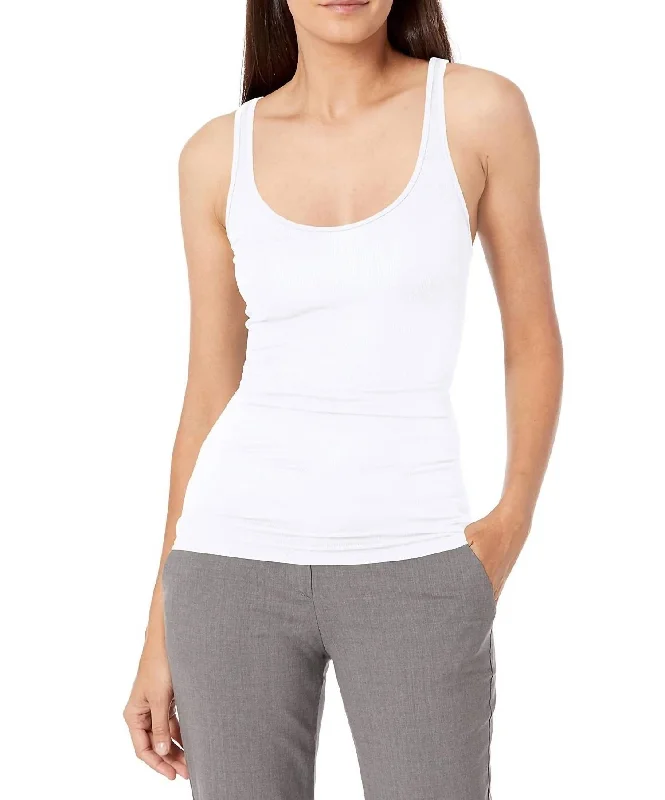 Rib Scoop Racer Tank Top In White