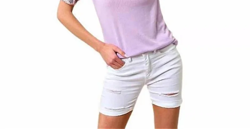 Ribbed Top With Contrast Sleeves In Lavander