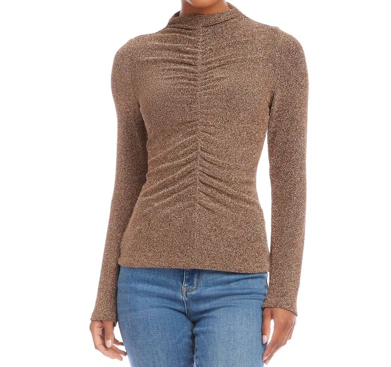 Ruched Front Long Sleeve Top In Copper