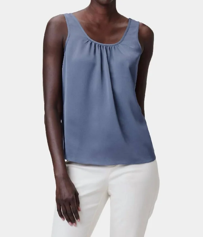 Satin Chiffon Scoop Neck Tank In Slate