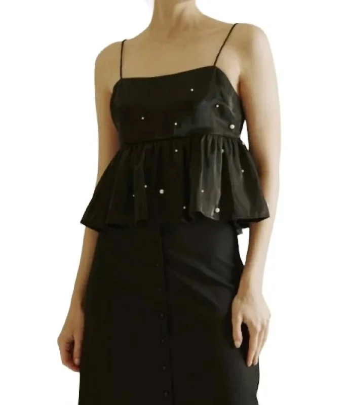 Satin Sheen Pearl Bay Doll Cropped Top In Black