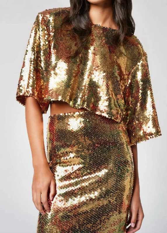 Sequin Tee In Gold Floral