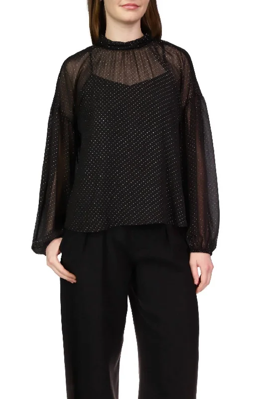 Sheer Volume Metallic Top In Black