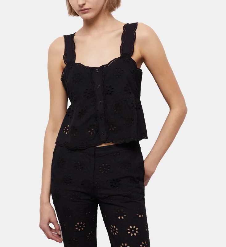 Short Black Top With Broderie Anglaise