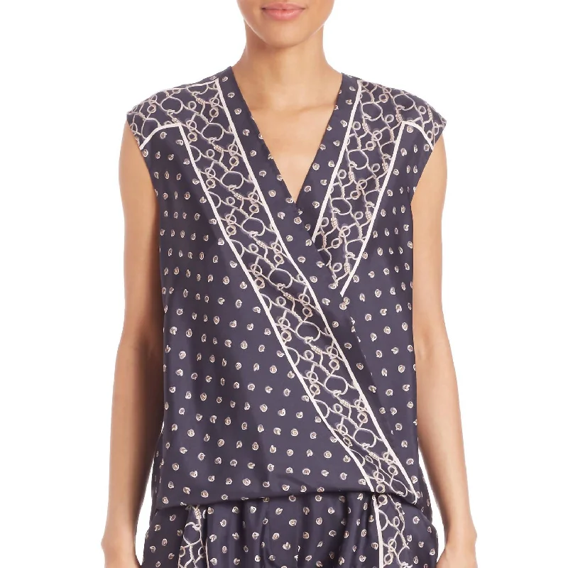 Silk Scarf Printed Top In Navy