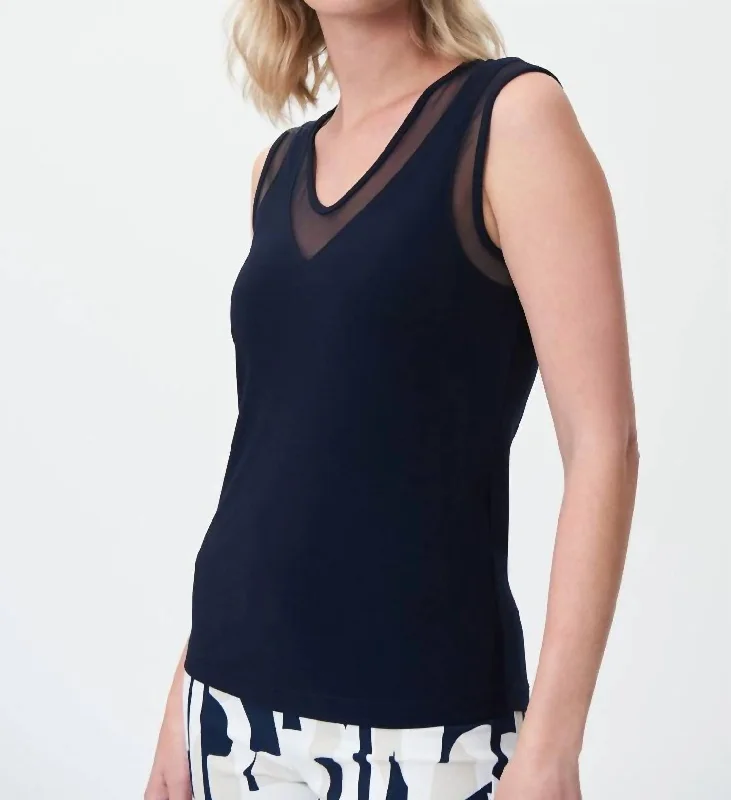 Silky Knit Mesh Sleeveless Top In Midnight Blue