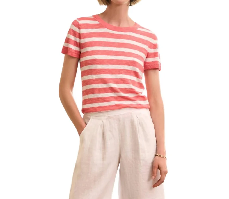 Simone Knit Tee In Coral Stripes