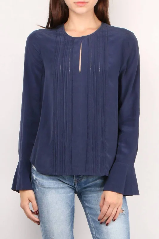 Simone Pleated Blouse In Navy