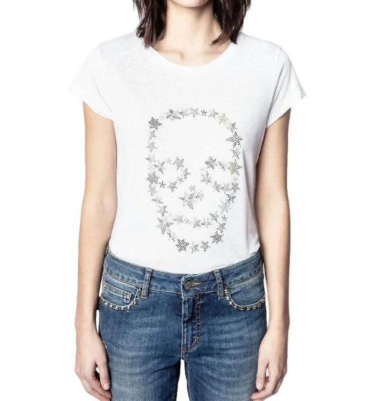 Skinny Strass Stars Tee In White