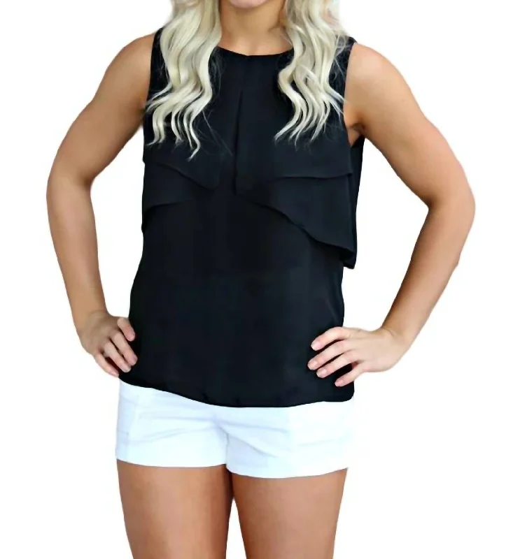 Sleeveless Blouse With Flat Ruffle In Black