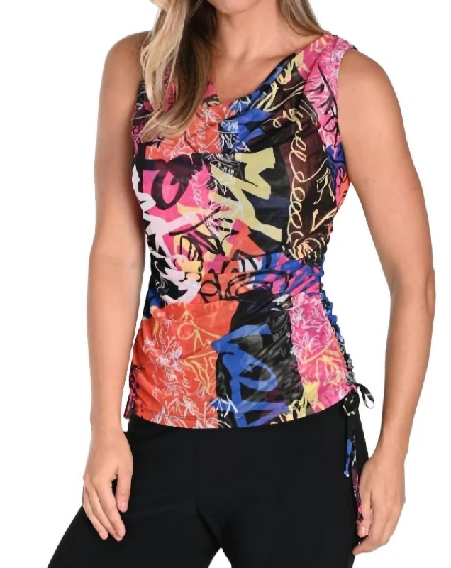 Sleeveless Graffiti Print Top In Black/multi