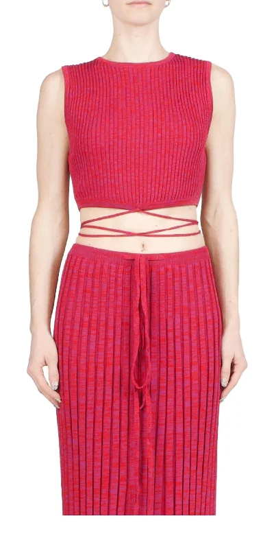 Sleeveless Knit Tie Crop In Raspberry