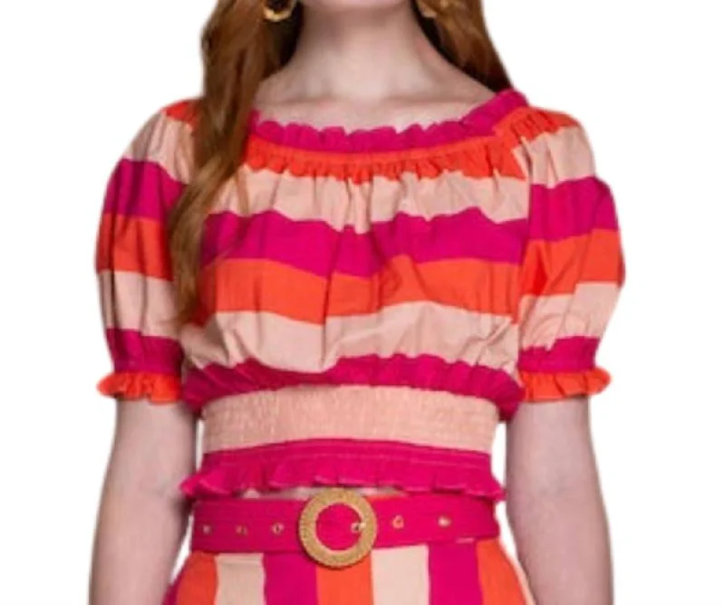 Smocked Sleeve Gia Top In Bellini Stripe