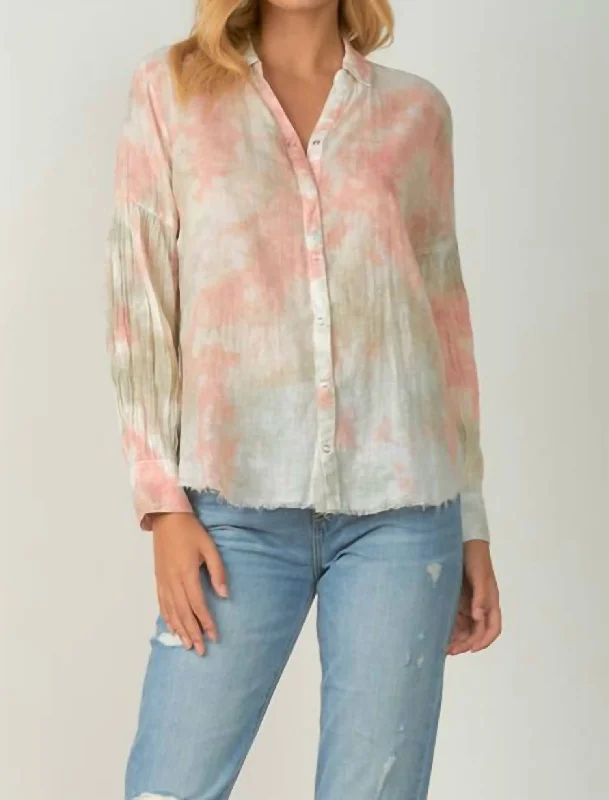 Snap Front Top In Rose Tie Dye