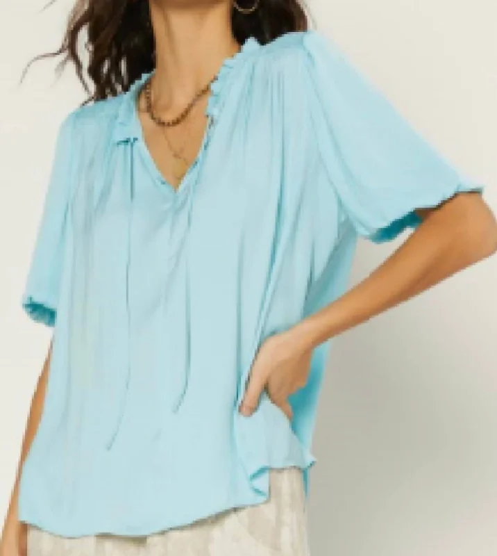 Sofia Ruffled Blouse In Aquamarine