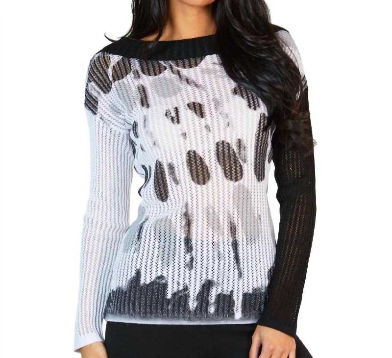 Spot Cowl Neck Top In White/black