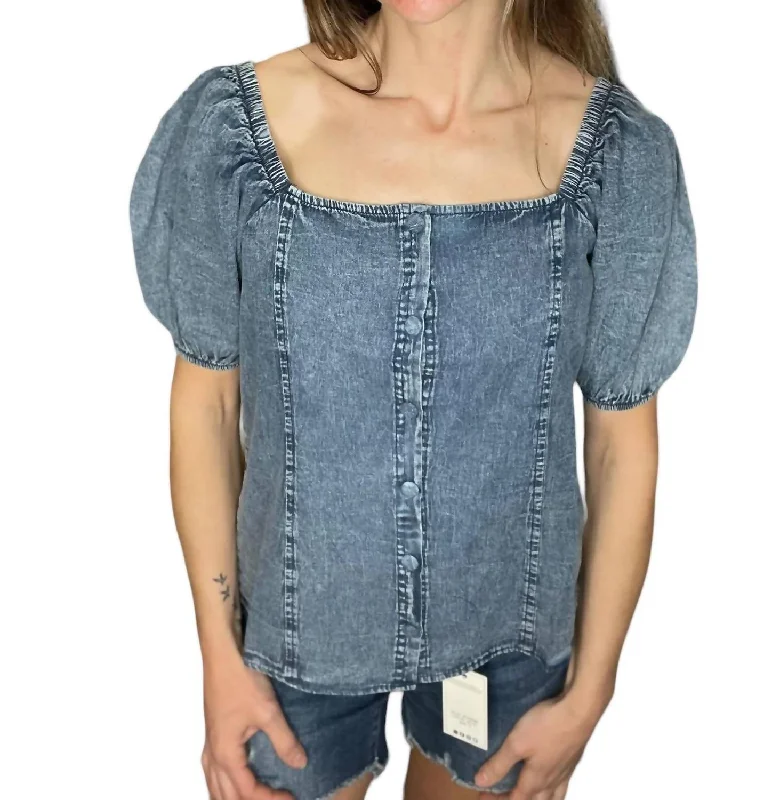 Square Neck Blouse In Washed Denim