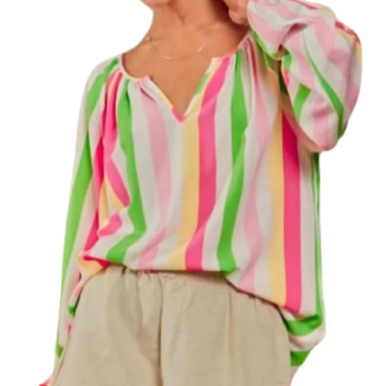 Stripe Tunic Blouse In Pink