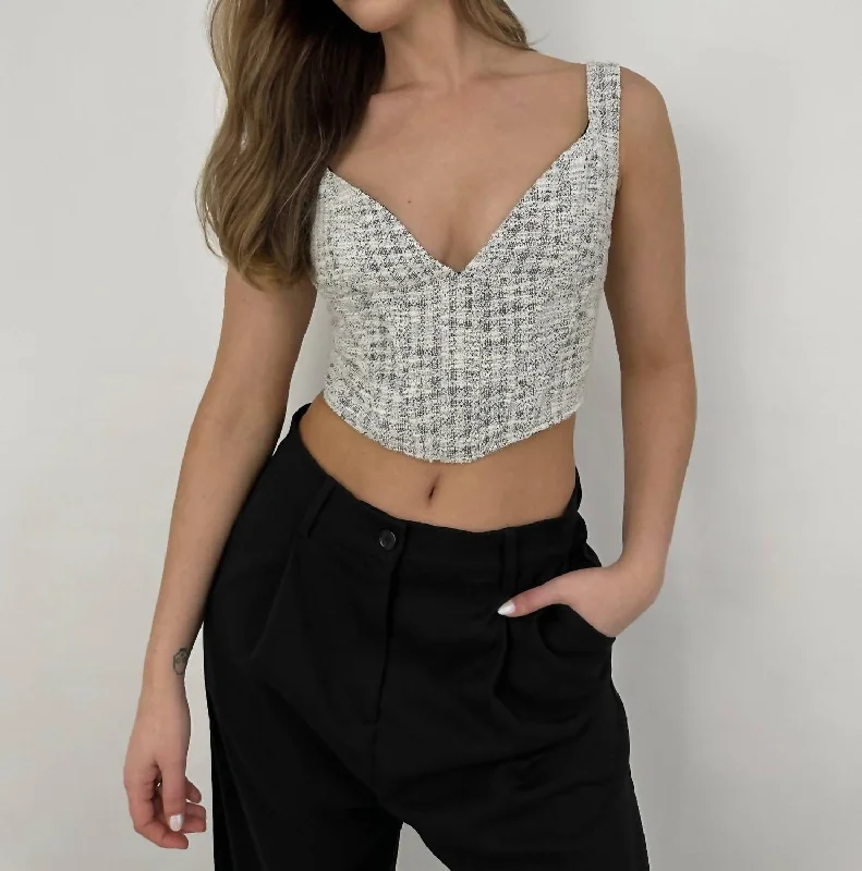 Sweetheart Textured Corset Top In Black And Ivory