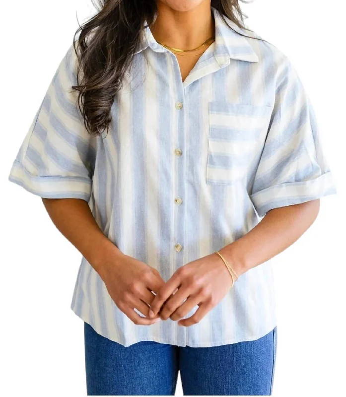 Tailored To Relax Striped Button Down Shirt In Blue