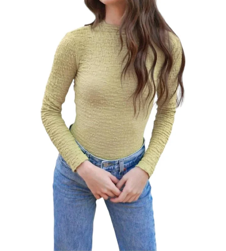 Textured Long Sleeve Bodysuit In Celery