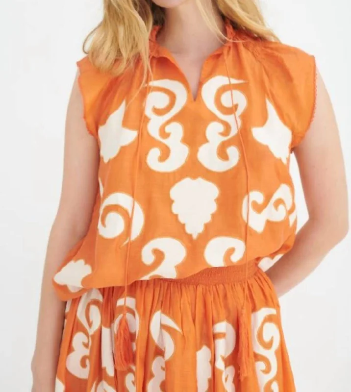 Thuli Patch Embroidered Top In Gagan Tangerine