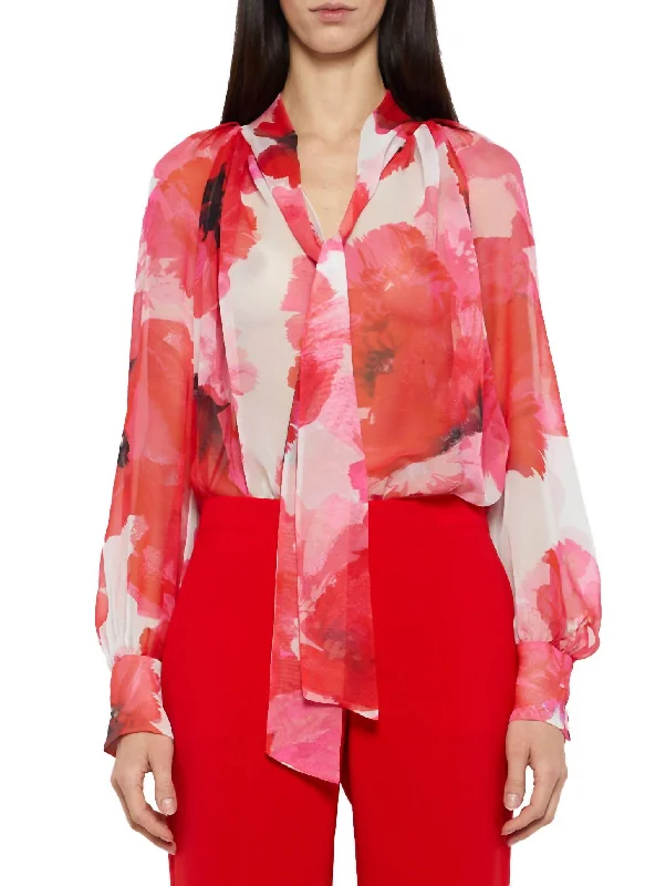 Tie Front Poet Blouse In Pink