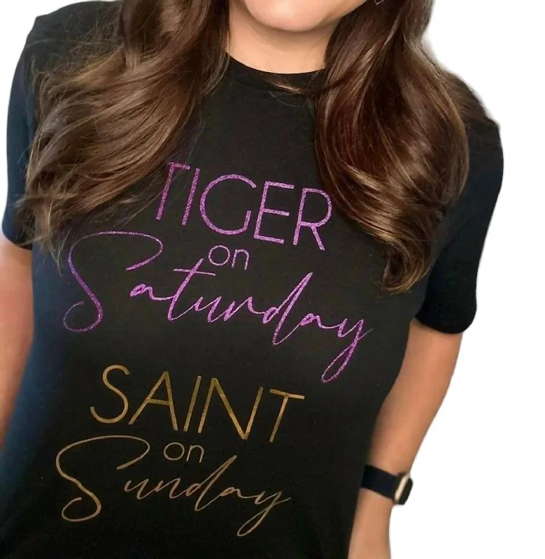 Tiger On Saturday Saints On Sunday T-Shirt In Black