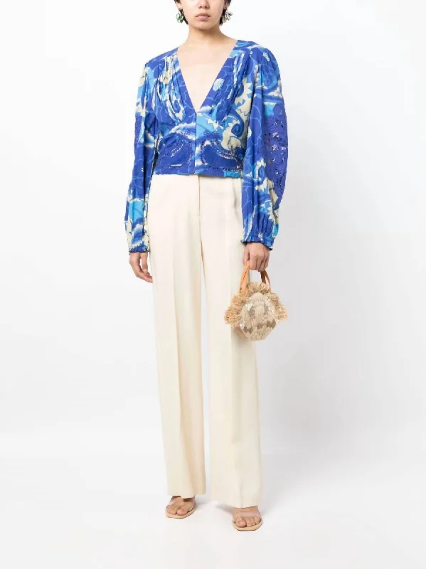 Tropical Groove Long Sleeves Blouse In Blue