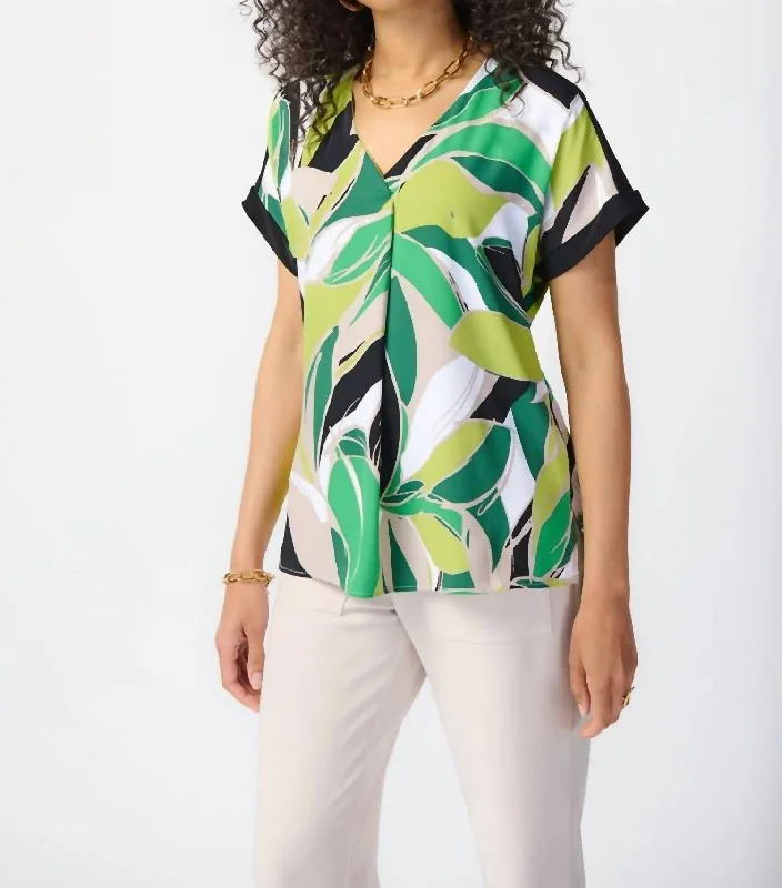 Tropical Print Woven Top In Vanilla/multi