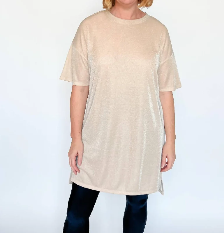 Try Me Metallic Tee Dress In Blush